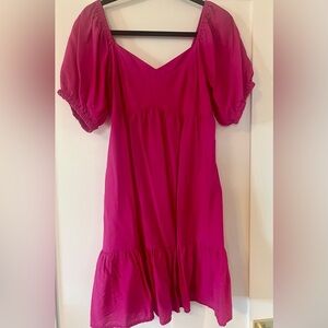 Nine West Fuchsia Puff-Sleeve Tiered Dress